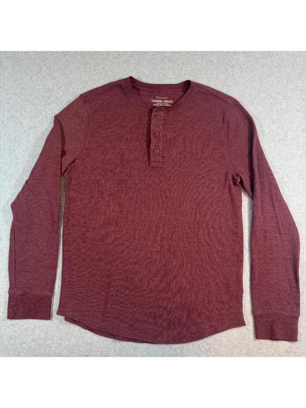 Sonoma Men's Medium Burgundy Thermal Henley Waffle Knit Long Sleeve Casual